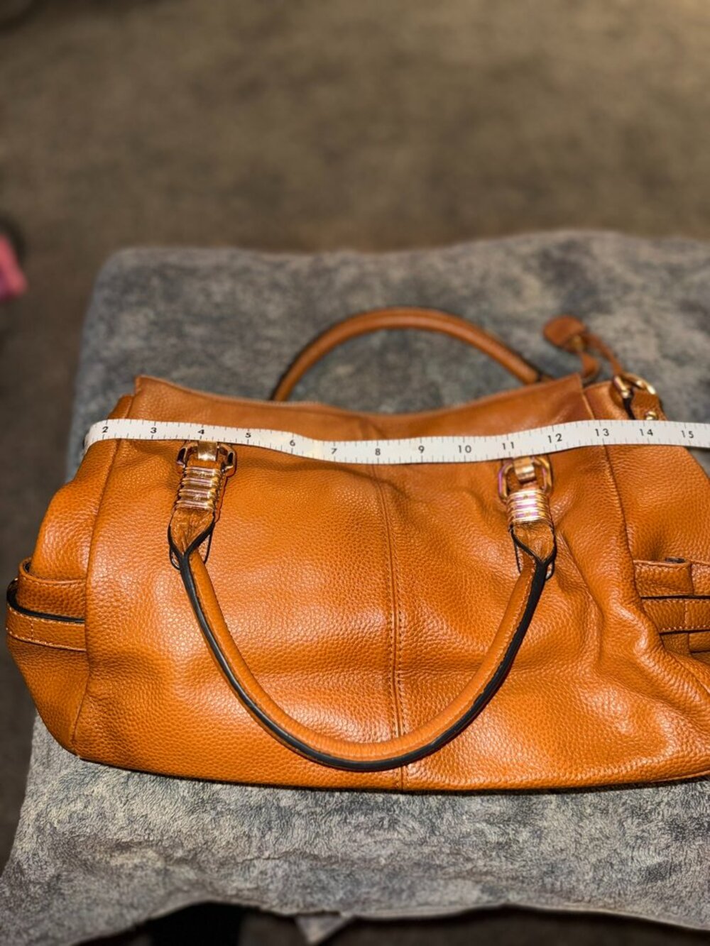 Kattee Cognac Brown Tote Shoulder Bag Double Handle Gold Hardware